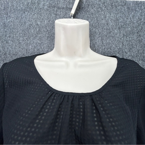 J. Crew Black Gold Button Semi-Sheer Long Puff Sleeves Top Size Medium (808) - Picture 3 of 15